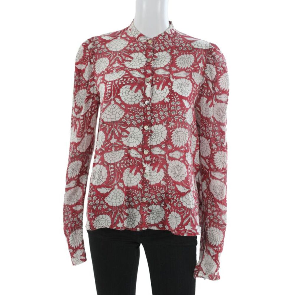 Alix Of Bohemia Womens Floral Cotton Collared Long Sleeve Blouse Size XS